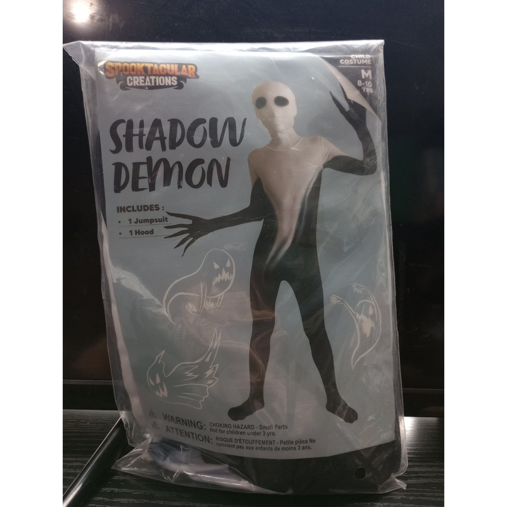 Kids Shadow Demon Costume Medium 8-10 Spooktacular Creations Black White...